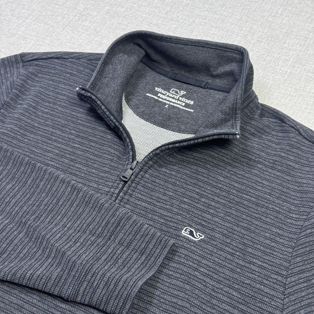 Vineyard Vines Men's Charcoal Gray Striped Quarter-Zip V-Neck Sweater